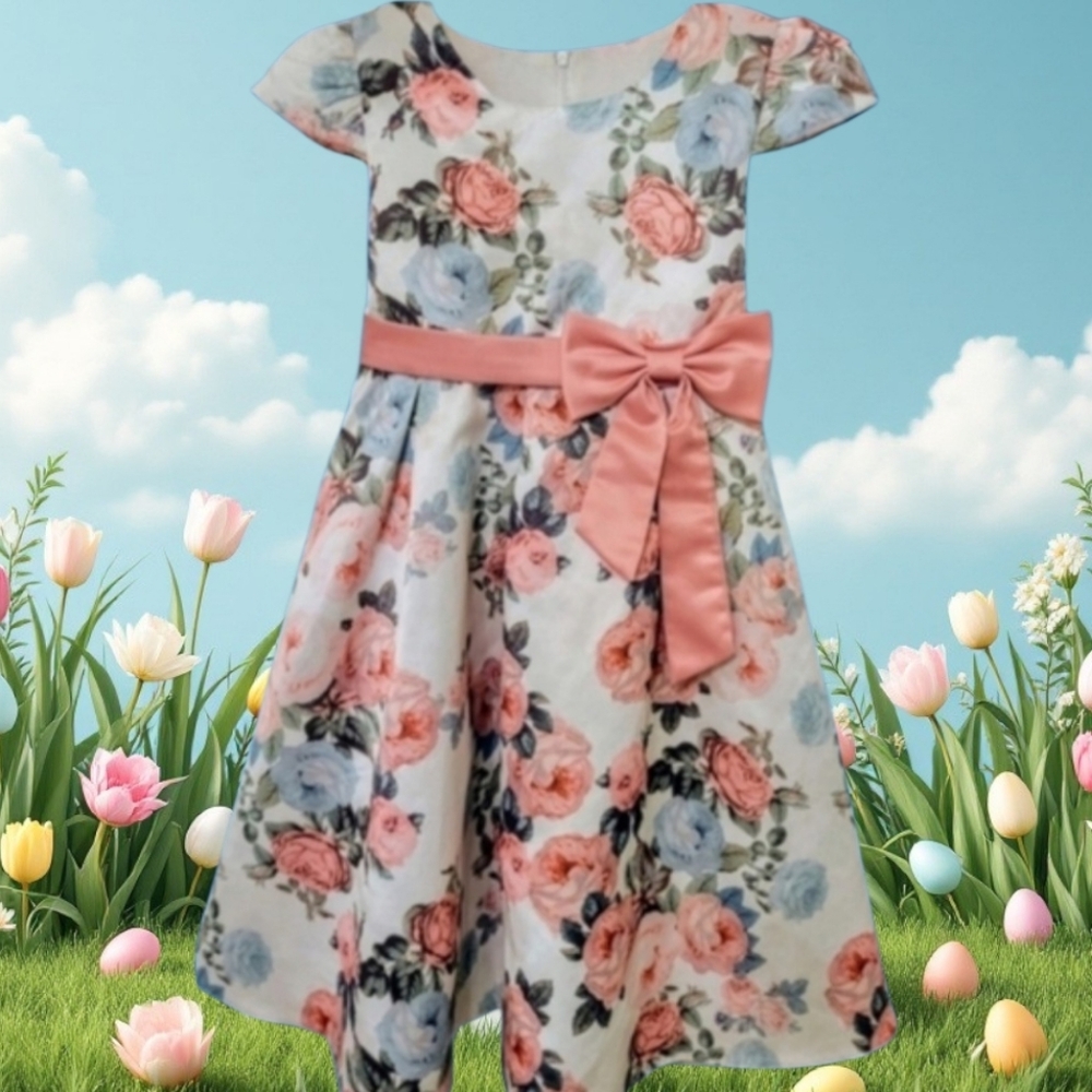 Girls Floral Pattern Flare Lined Dress, Summer or Spring Pit To Pit 14"W X 31"L‎